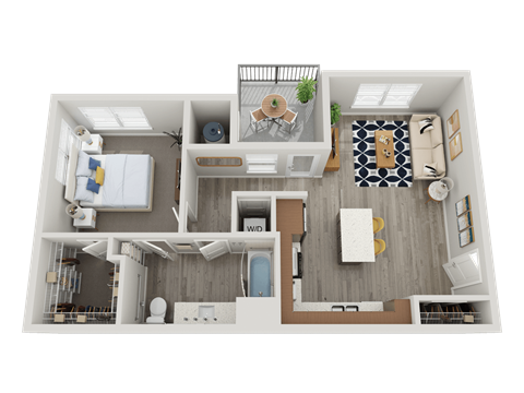 Floor plan for 1 bed, 1 bath, 946 sqft